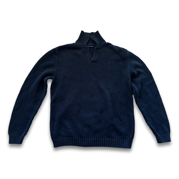 Structure Brand Small Navy Cotton Sweater Slit V Neck Pullover - Picture 1 of 9